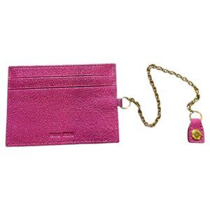 Miu Miu Pink Leather Cardholder | Gold Chain